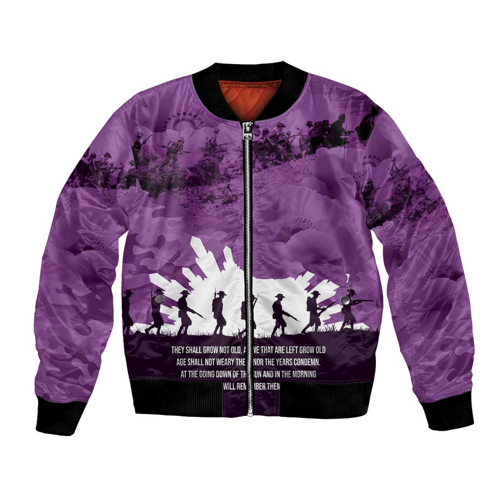 Anzac Day Gallipoli Personalised Bomber Jacket Purple Poppy Flowers LT9 Unisex Purple - Polynesian Pride
