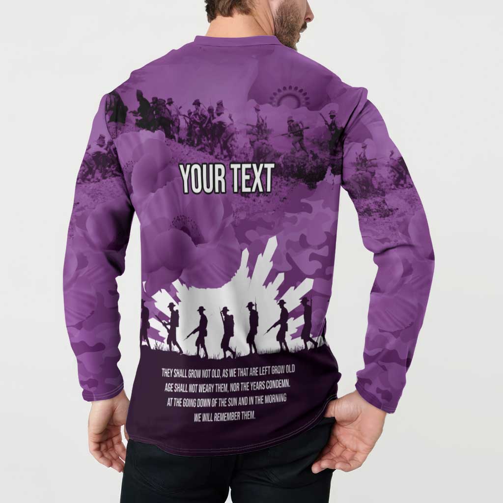 Anzac Day Gallipoli Personalised Button Sweatshirt Purple Poppy Flowers