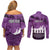 Anzac Day Gallipoli Personalised Couples Matching Off Shoulder Short Dress and Long Sleeve Button Shirt Purple Poppy Flowers