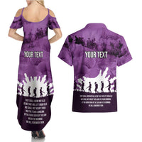 Anzac Day Gallipoli Personalised Couples Matching Summer Maxi Dress and Hawaiian Shirt Purple Poppy Flowers