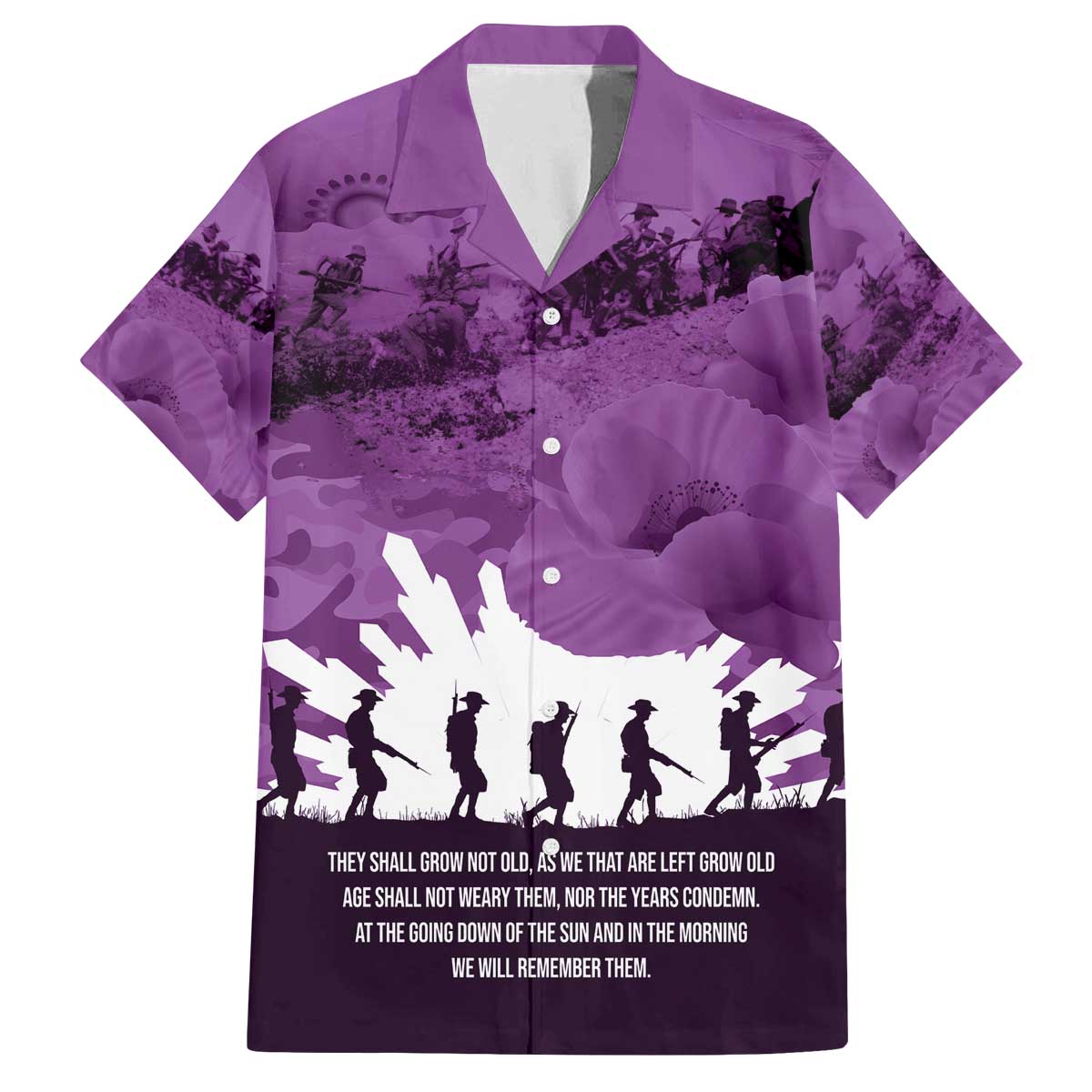 Anzac Day Gallipoli Personalised Family Matching Off The Shoulder Long Sleeve Dress and Hawaiian Shirt Purple Poppy Flowers