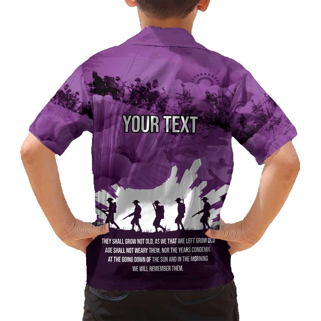 Anzac Day Gallipoli Personalised Family Matching Off Shoulder Maxi Dress and Hawaiian Shirt Purple Poppy Flowers