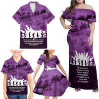 Anzac Day Gallipoli Personalised Family Matching Off Shoulder Maxi Dress and Hawaiian Shirt Purple Poppy Flowers