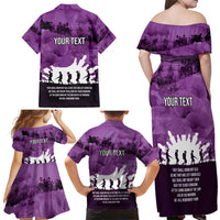 Anzac Day Gallipoli Personalised Family Matching Off Shoulder Maxi Dress and Hawaiian Shirt Purple Poppy Flowers