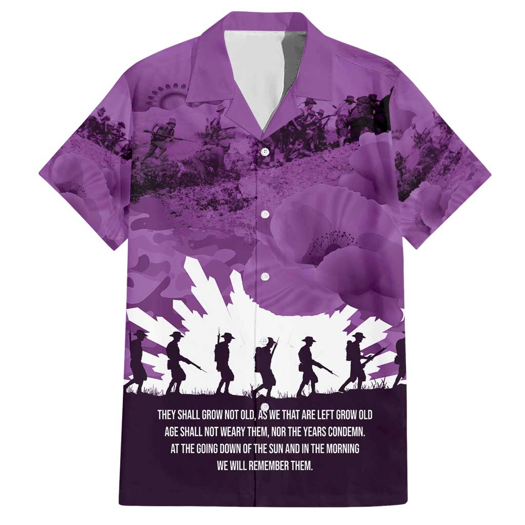 Anzac Day Gallipoli Personalised Family Matching Short Sleeve Bodycon Dress and Hawaiian Shirt Purple Poppy Flowers