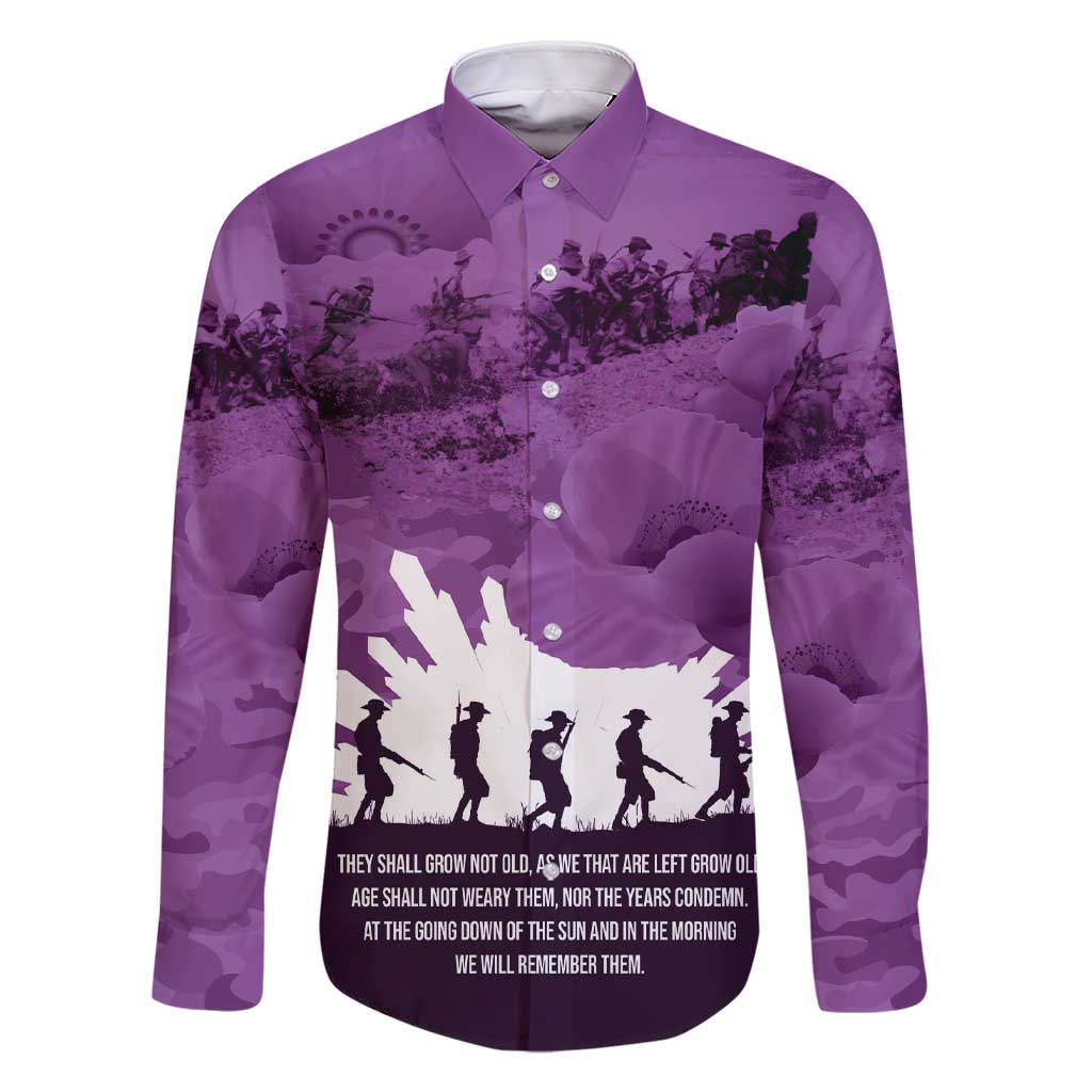 Anzac Day Gallipoli Personalised Family Matching Short Sleeve Bodycon Dress and Hawaiian Shirt Purple Poppy Flowers