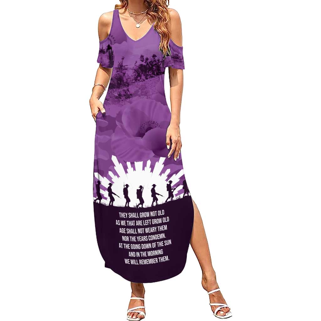 Anzac Day Gallipoli Personalised Family Matching Summer Maxi Dress and Hawaiian Shirt Purple Poppy Flowers