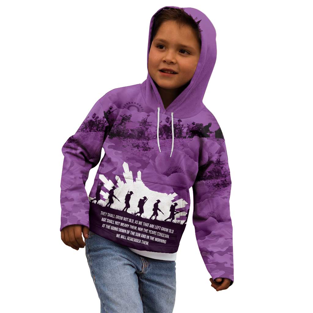 Anzac Day Gallipoli Personalised Kid Hoodie Purple Poppy Flowers
