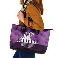 Anzac Day Gallipoli Personalised Leather Tote Bag Purple Poppy Flowers
