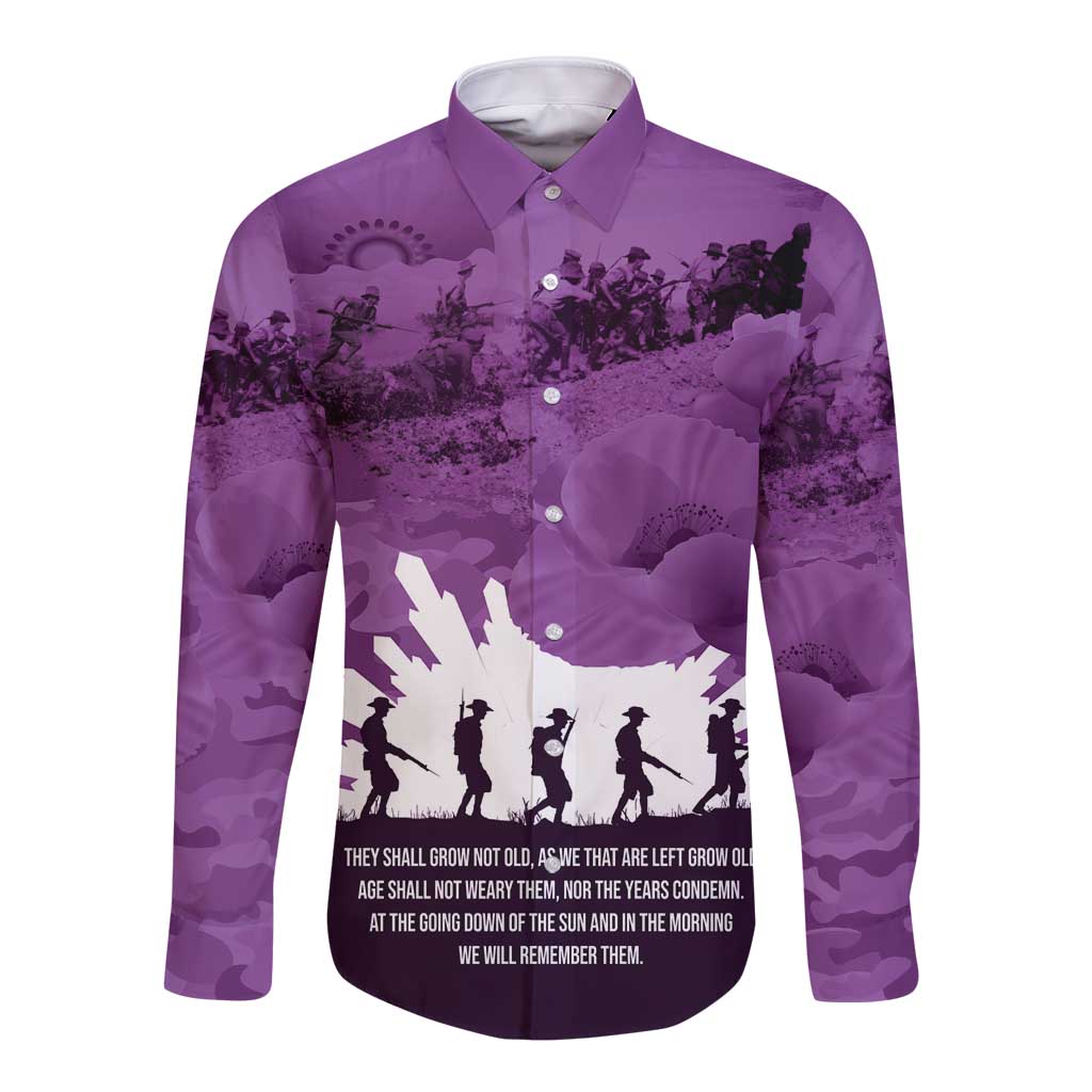 Anzac Day Gallipoli Personalised Long Sleeve Button Shirt Purple Poppy Flowers