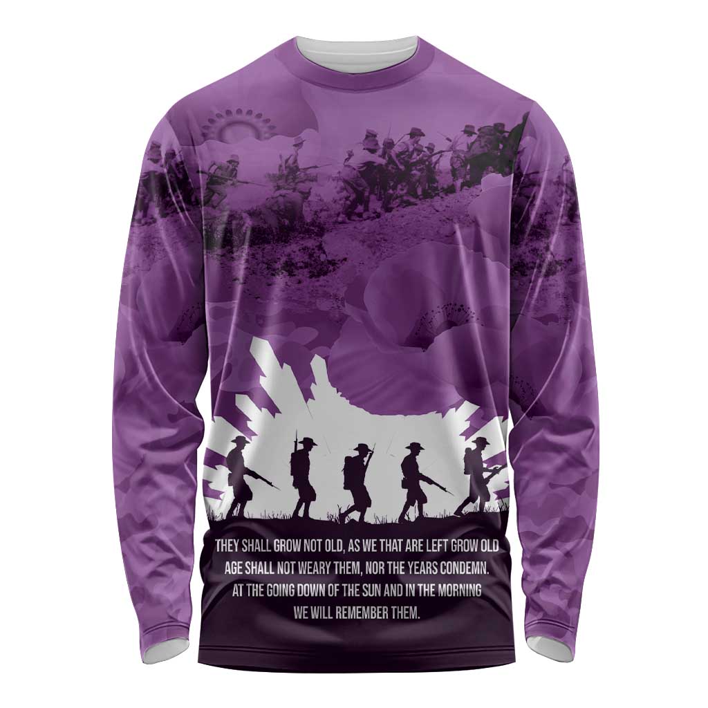 Anzac Day Gallipoli Personalised Long Sleeve Shirt Purple Poppy Flowers