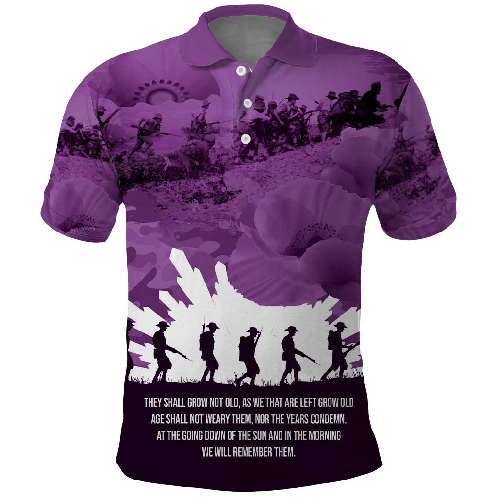 Anzac Day Gallipoli Personalised Polo Shirt Purple Poppy Flowers