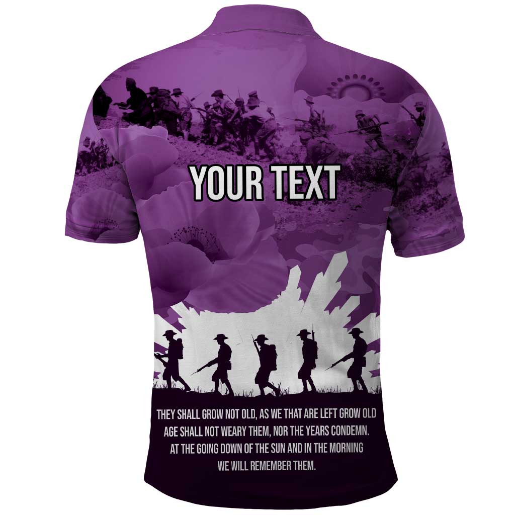 Anzac Day Gallipoli Personalised Polo Shirt Purple Poppy Flowers