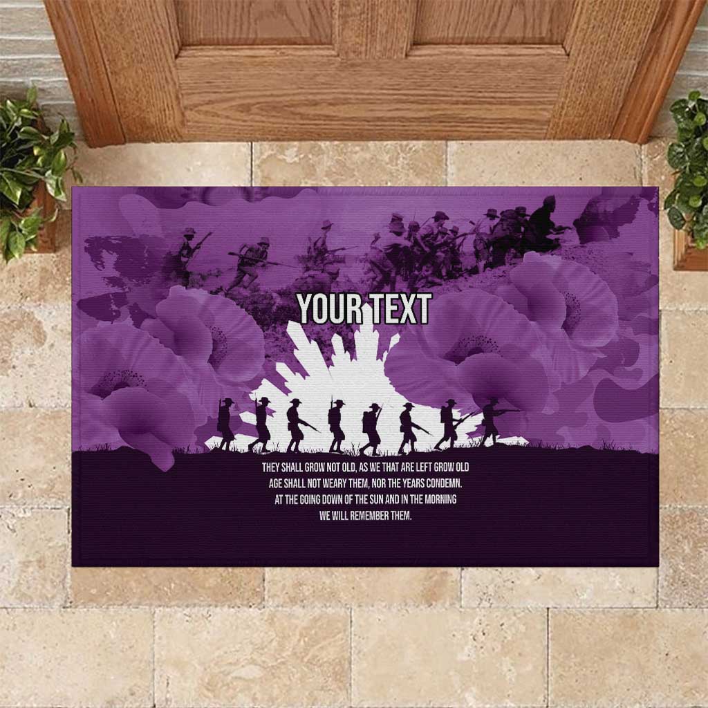Anzac Day Gallipoli Personalised Rubber Doormat Purple Poppy Flowers