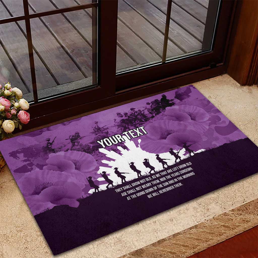 Anzac Day Gallipoli Personalised Rubber Doormat Purple Poppy Flowers