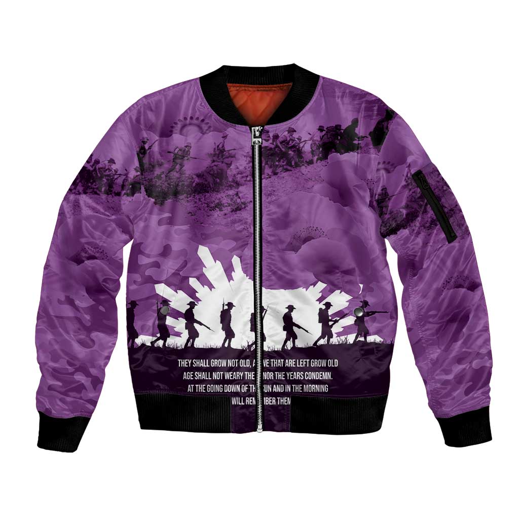 Anzac Day Gallipoli Personalised Sleeve Zip Bomber Jacket Purple Poppy Flowers LT9 Unisex Purple - Polynesian Pride