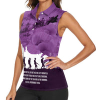 Anzac Day Gallipoli Personalised Women Sleeveless Polo Shirt Purple Poppy Flowers