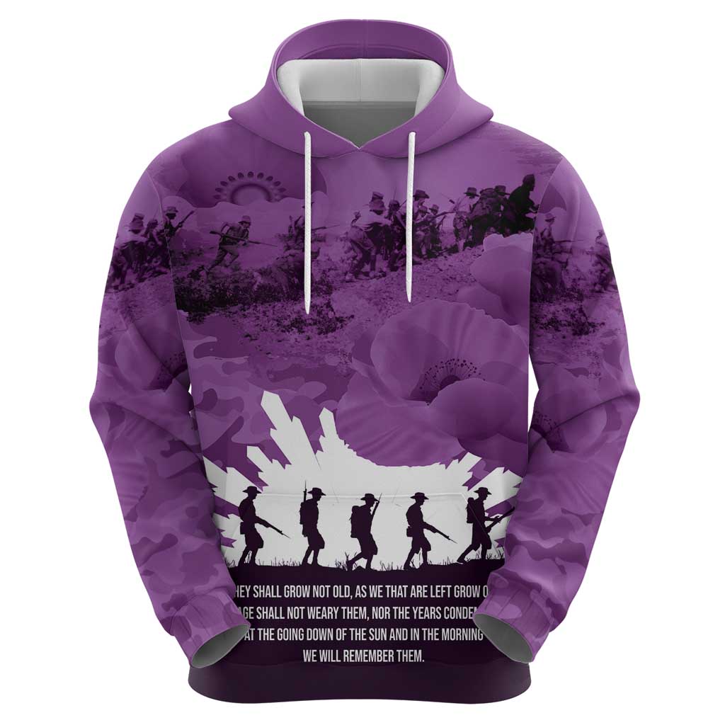 Anzac Day Gallipoli Personalised Zip Hoodie Purple Poppy Flowers