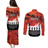 Anzac Day Gallipoli Personalised Couples Matching Puletasi and Long Sleeve Button Shirt Red Poppy Flowers