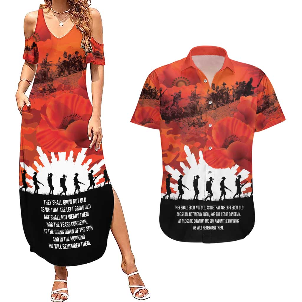 Anzac Day Gallipoli Personalised Couples Matching Summer Maxi Dress and Hawaiian Shirt Red Poppy Flowers
