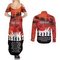 Anzac Day Gallipoli Personalised Couples Matching Summer Maxi Dress and Long Sleeve Button Shirt Red Poppy Flowers