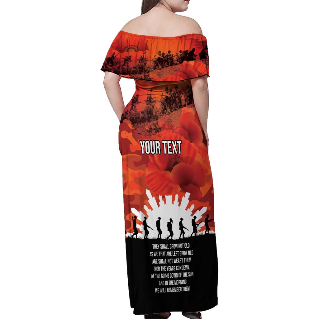 Anzac Day Gallipoli Personalised Family Matching Off Shoulder Maxi Dress and Hawaiian Shirt Red Poppy Flowers