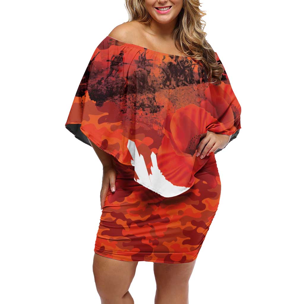 Anzac Day Gallipoli Personalised Family Matching Off Shoulder Short Dress and Hawaiian Shirt Red Poppy Flowers