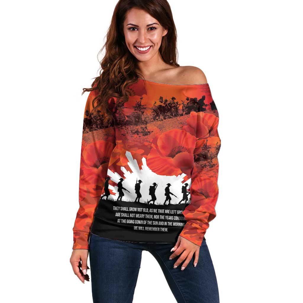 Anzac Day Gallipoli Personalised Off Shoulder Sweater Red Poppy Flowers