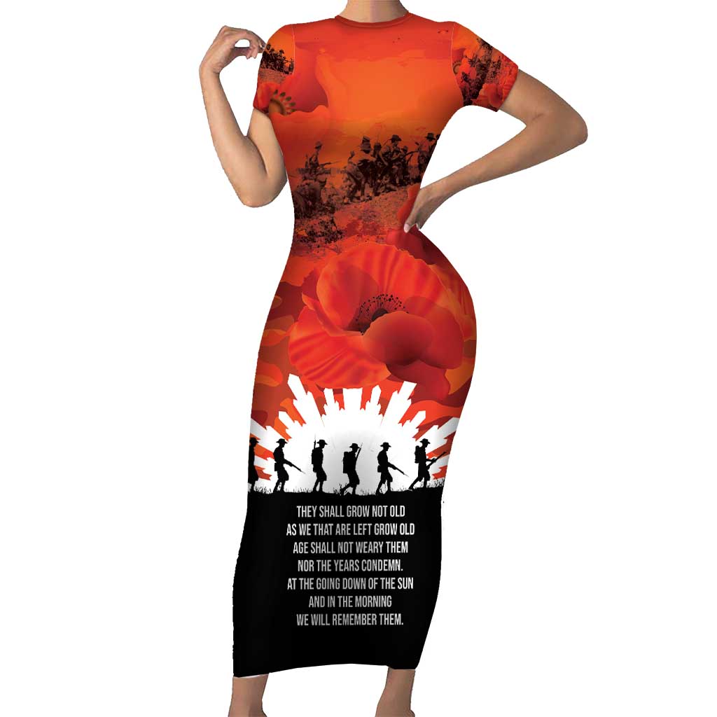 Anzac Day Gallipoli Personalised Short Sleeve Bodycon Dress Red Poppy Flowers LT9 Long Dress Red - Polynesian Pride