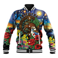 Kiwi-Kookaburra Bird ANZAC Personalised Baseball Jacket Aussie Golden Wattle Poppy Flowers