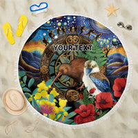 Kiwi-Kookaburra Bird ANZAC Personalised Beach Blanket Aussie Golden Wattle Poppy Flowers