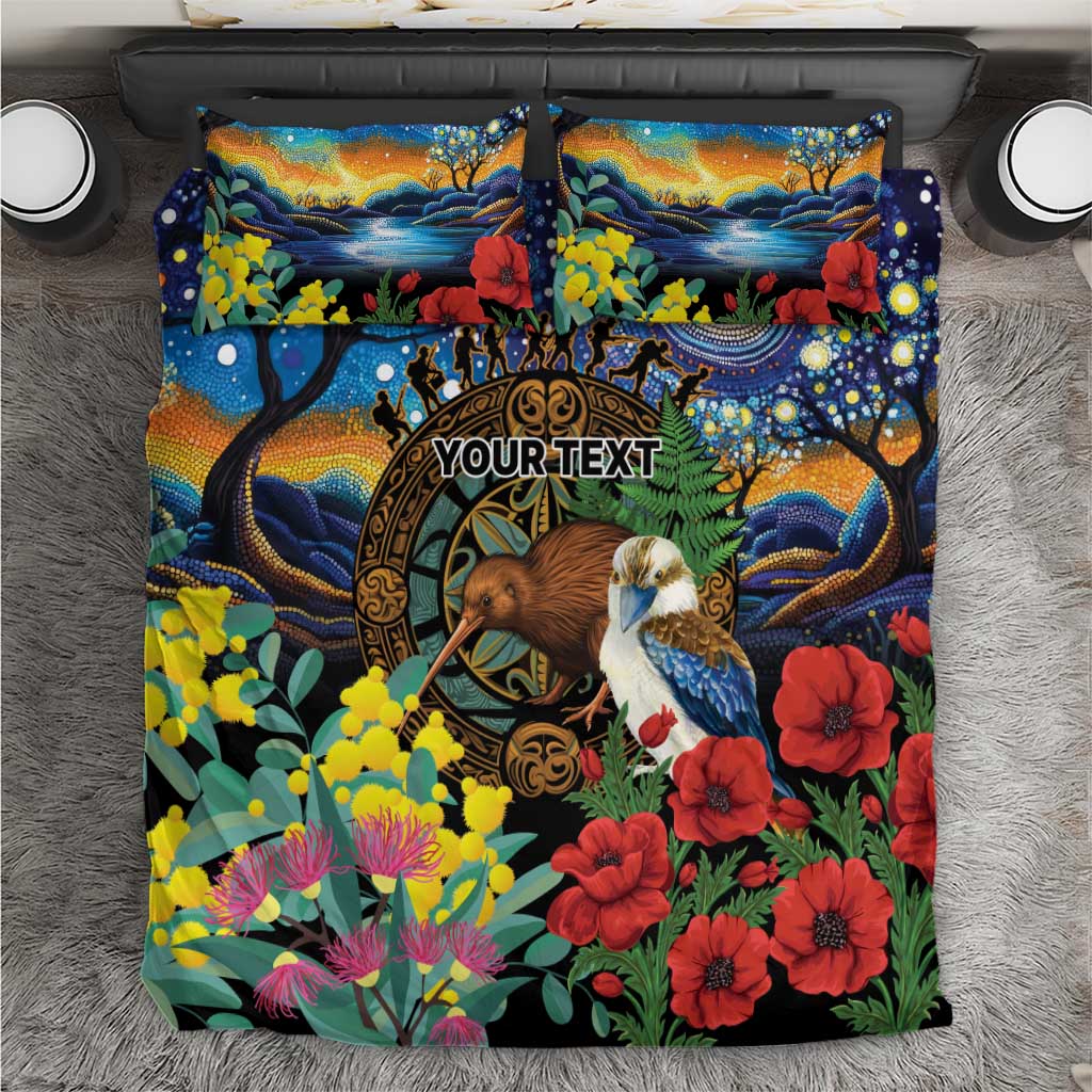 Kiwi-Kookaburra Bird ANZAC Personalised Bedding Set Aussie Golden Wattle Poppy Flowers