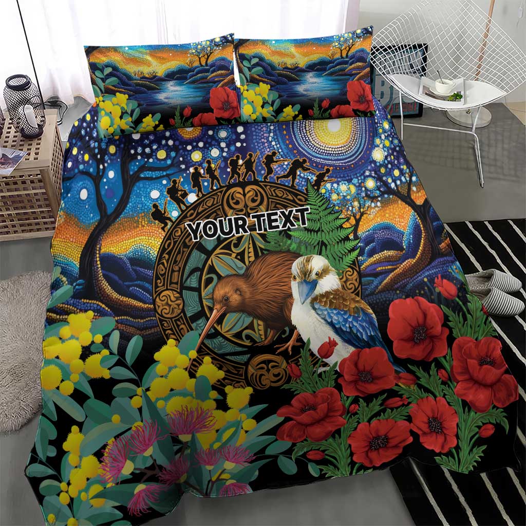 Kiwi-Kookaburra Bird ANZAC Personalised Bedding Set Aussie Golden Wattle Poppy Flowers