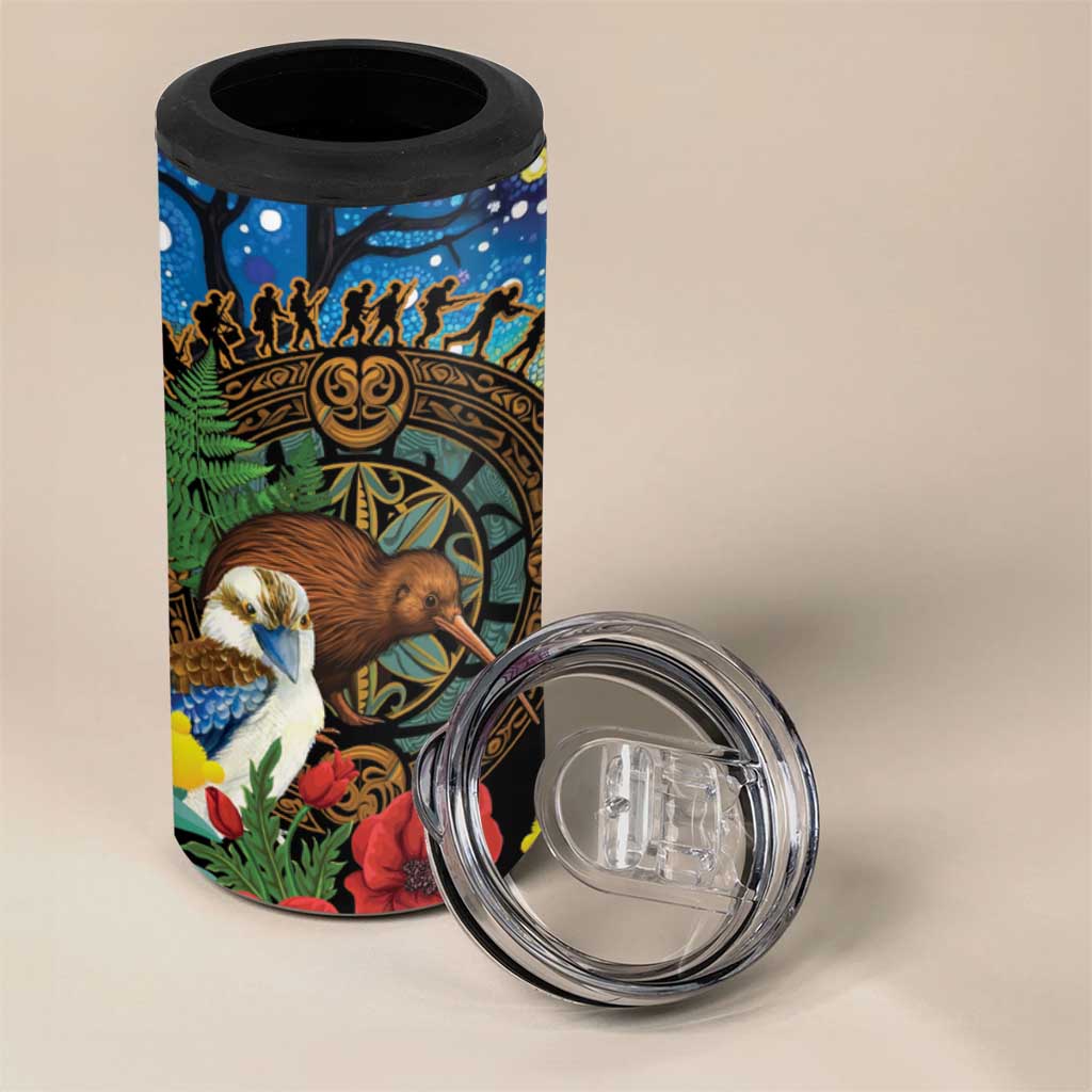 Kiwi-Kookaburra Bird ANZAC Personalised 4 in 1 Can Cooler Tumbler Aussie Golden Wattle Poppy Folowers