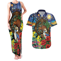 Kiwi-Kookaburra Bird ANZAC Personalised Couples Matching Tank Maxi Dress and Hawaiian Shirt Aussie Golden Wattle Poppy Flowers