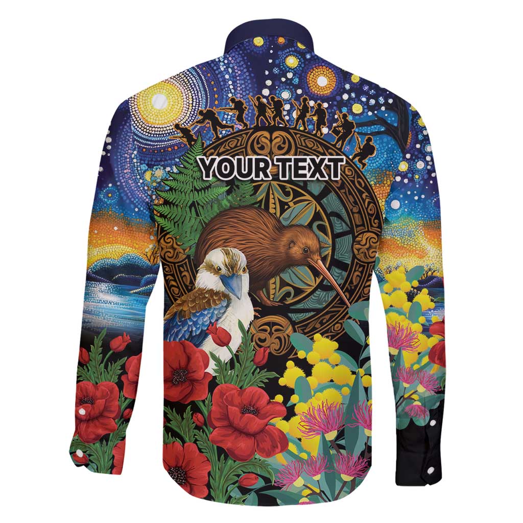 Kiwi-Kookaburra Bird ANZAC Personalised Family Matching Long Sleeve Bodycon Dress and Hawaiian Shirt Aussie Golden Wattle Poppy Flowers