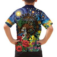 Kiwi-Kookaburra Bird ANZAC Personalised Family Matching Off The Shoulder Long Sleeve Dress and Hawaiian Shirt Aussie Golden Wattle Poppy Flowers