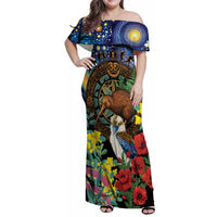Kiwi-Kookaburra Bird ANZAC Personalised Family Matching Off Shoulder Maxi Dress and Hawaiian Shirt Aussie Golden Wattle Poppy Flowers