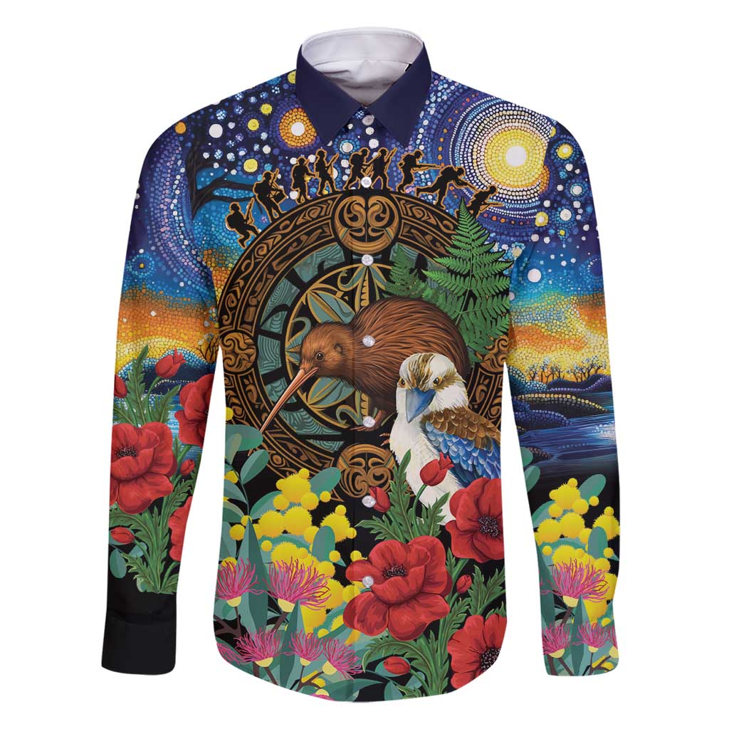 Kiwi-Kookaburra Bird ANZAC Personalised Family Matching Off Shoulder Short Dress and Hawaiian Shirt Aussie Golden Wattle Poppy Flowers