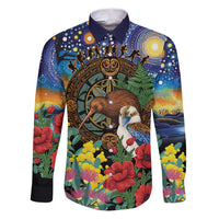 Kiwi-Kookaburra Bird ANZAC Personalised Family Matching Puletasi and Hawaiian Shirt Aussie Golden Wattle Poppy Flowers