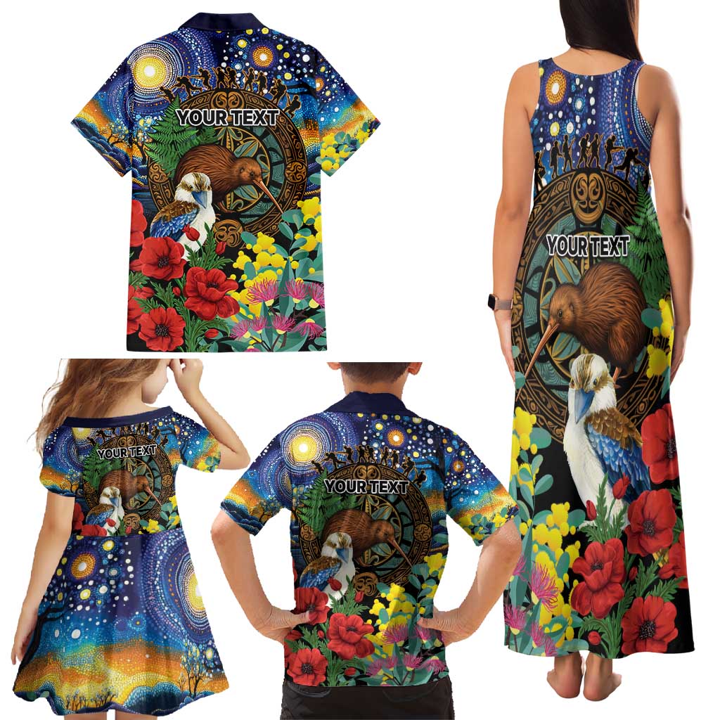 Kiwi-Kookaburra Bird ANZAC Personalised Family Matching Tank Maxi Dress and Hawaiian Shirt Aussie Golden Wattle Poppy Flowers