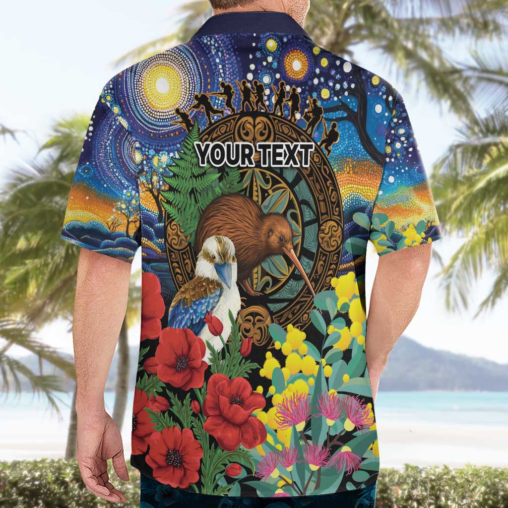 Kiwi-Kookaburra Bird ANZAC Personalised Hawaiian Shirt Aussie Golden Wattle Poppy Flowers
