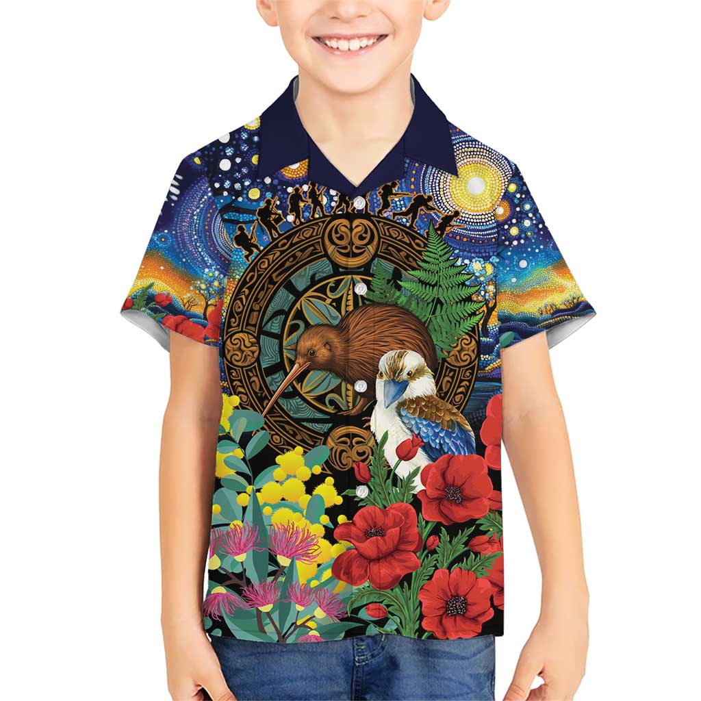 Kiwi-Kookaburra Bird ANZAC Personalised Hawaiian Shirt Aussie Golden Wattle Poppy Flowers