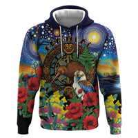 Kiwi-Kookaburra Bird ANZAC Personalised Hoodie Aussie Golden Wattle Poppy Flowers