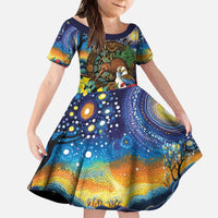 Kiwi-Kookaburra Bird ANZAC Personalised Kid Short Sleeve Dress Aussie Golden Wattle Poppy Flowers