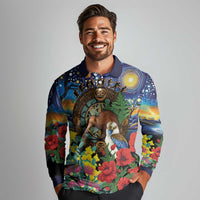 Kiwi-Kookaburra Bird ANZAC Personalised Long Sleeve Polo Shirt Aussie Golden Wattle Poppy Flowers