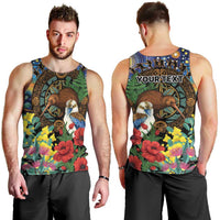 Kiwi-Kookaburra Bird ANZAC Personalised Men Tank Top Aussie Golden Wattle Poppy Flowers