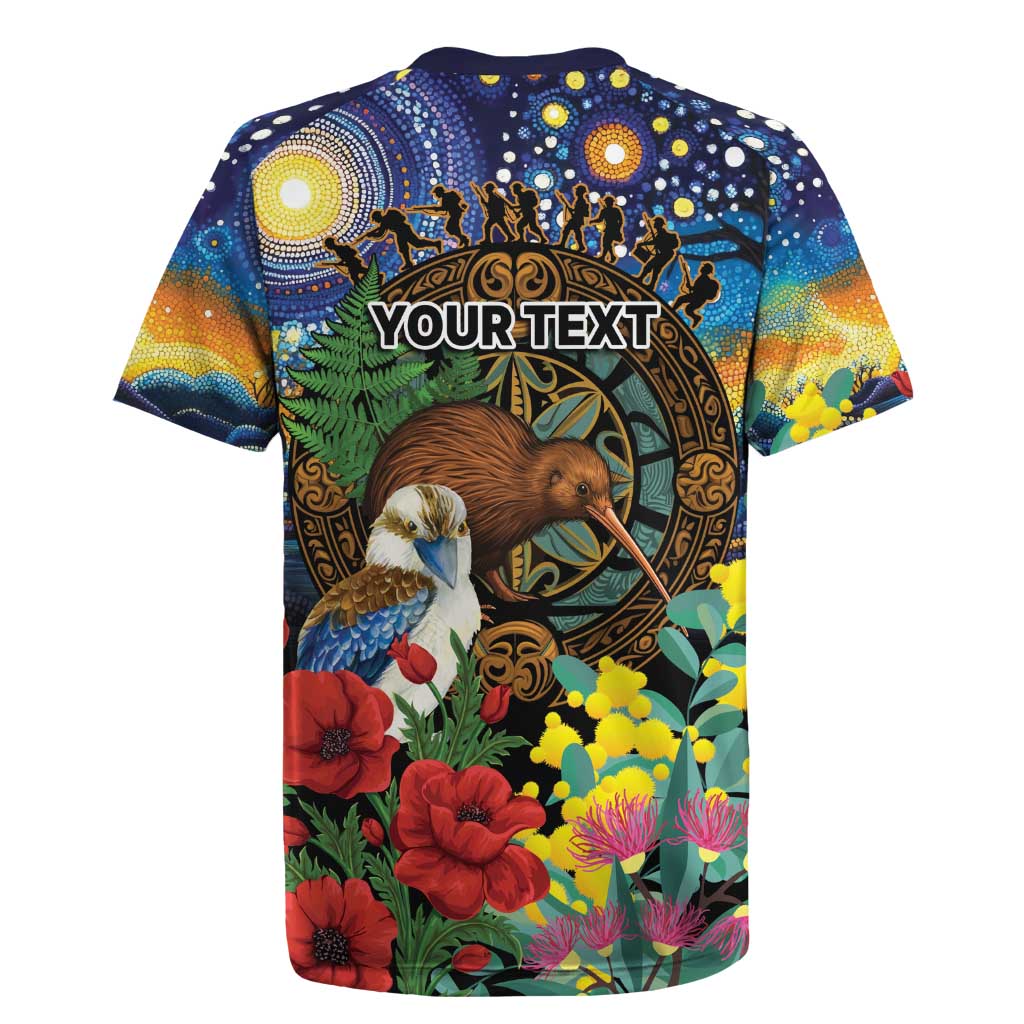 Kiwi-Kookaburra Bird ANZAC Personalised Rugby Jersey Aussie Golden Wattle Poppy Flowers