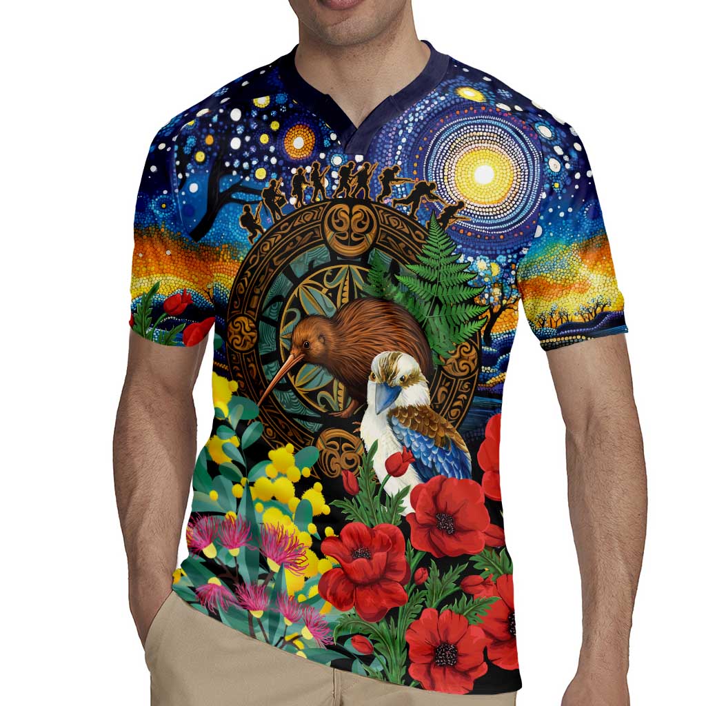 Kiwi-Kookaburra Bird ANZAC Personalised Rugby Jersey Aussie Golden Wattle Poppy Flowers