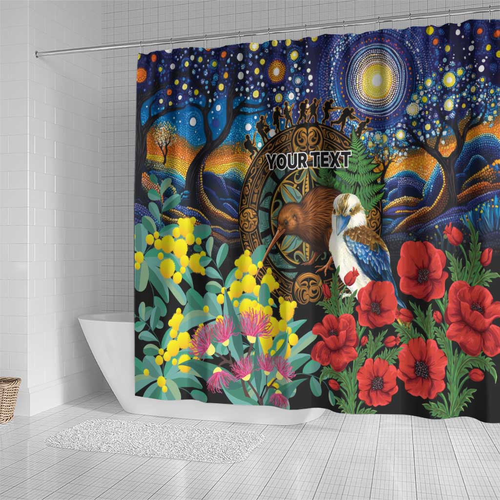 Kiwi-Kookaburra Bird ANZAC Personalised Shower Curtain Aussie Golden Wattle Poppy Flowers LT9 - Polynesian Pride